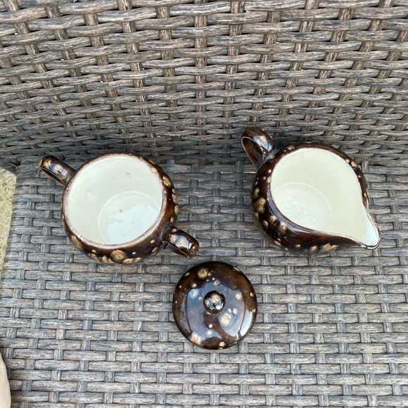arnels 1970s Ceramic Creamer & Sugar Bowl Set Brown/Orange/Gold Coffee Tea VTG - Picture 6 of 9
